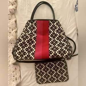 Kate Spade Flower Jacquard Stripe Medium Tote (Adjustable Strap and Wallet)